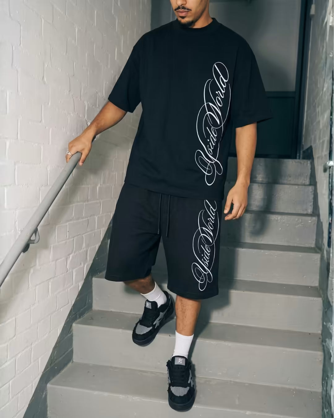 "SCRIPT" Embroidered Short